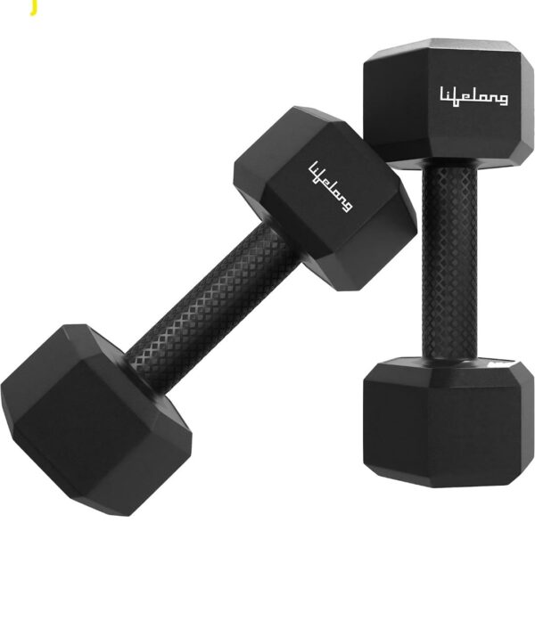 Lifelong PVC Hex Fixed Dumbbells Pack of 2 (1kg*2) Black Color.